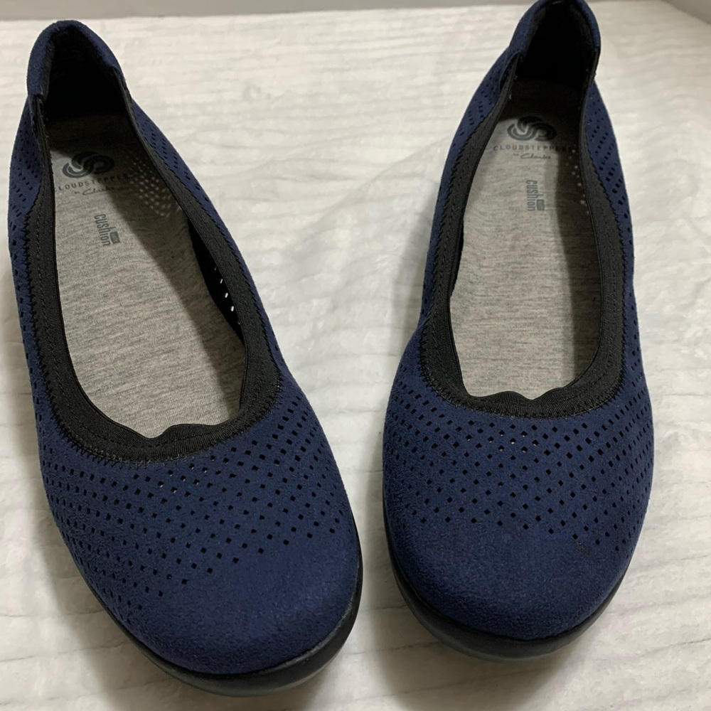 Clarks Cloudsteppers Caddell Trail Platform Size 10 M Navy Blue Suede Shoes - Picture 2 of 12